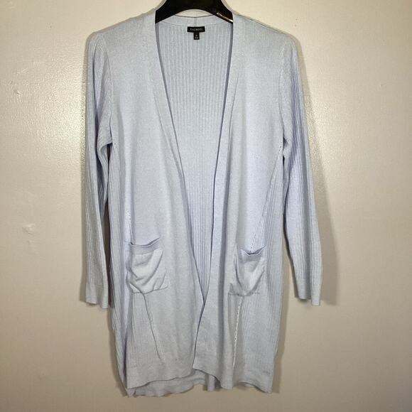 Talbots Pima Cotton Light Blue Cardigan Duster Medium Ribbed Lightweight Fall - Picture 2 of 7